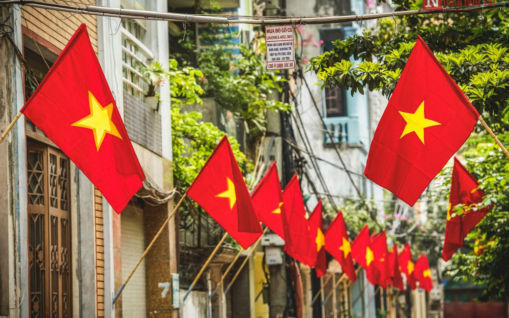The flag is hung on the occasion of the Independence Day of Vietnam