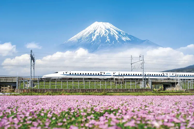 Núi Phú Sĩ có thể được nhìn thấy từ Tokaido Shinkansen giữa Tokyo và Osaka.