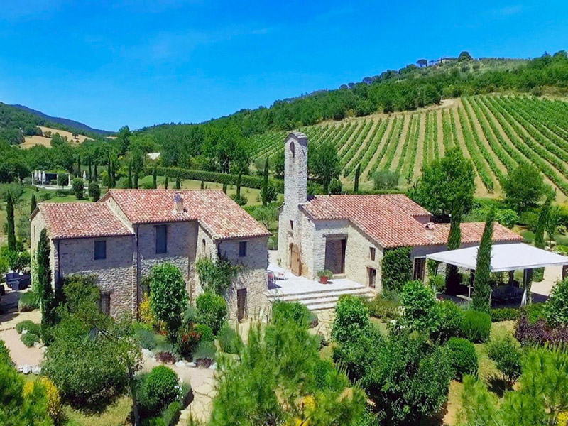 The Chiesa del Carmine winery estate with its beautiful 13th century church in Cortona village 