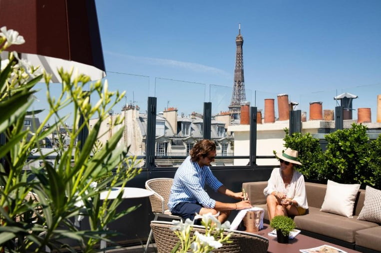 Rooftop overlooking the Eiffel Tower in Rayz hotel paris.