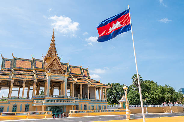 The flag flying at the Royal Palace in Phnom Penh