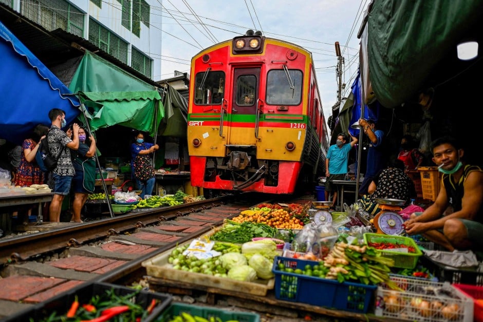 Mae Klong Railway Market in Thailand