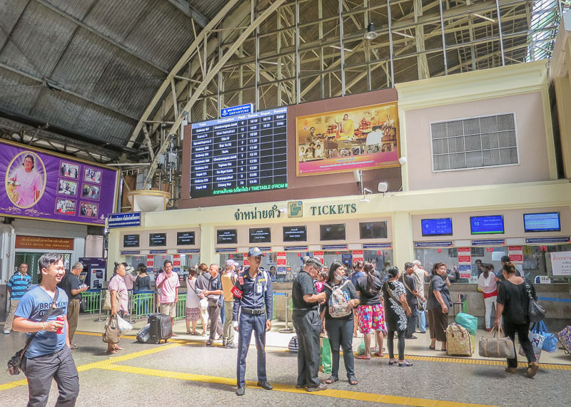 Ticket office at Hualamphong railway station in Bangkok.