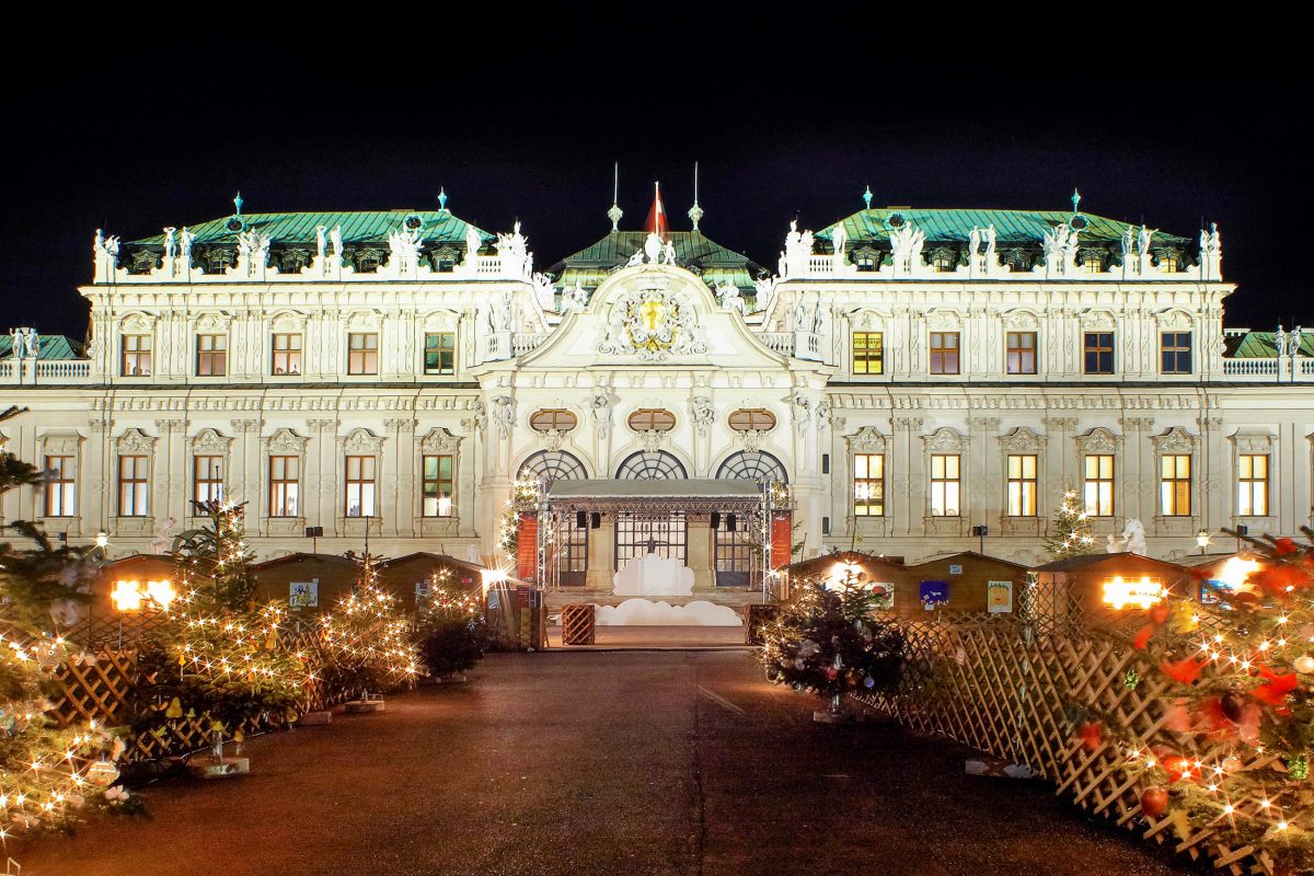 Magical Christmas village in front of the Belvedere Palace.