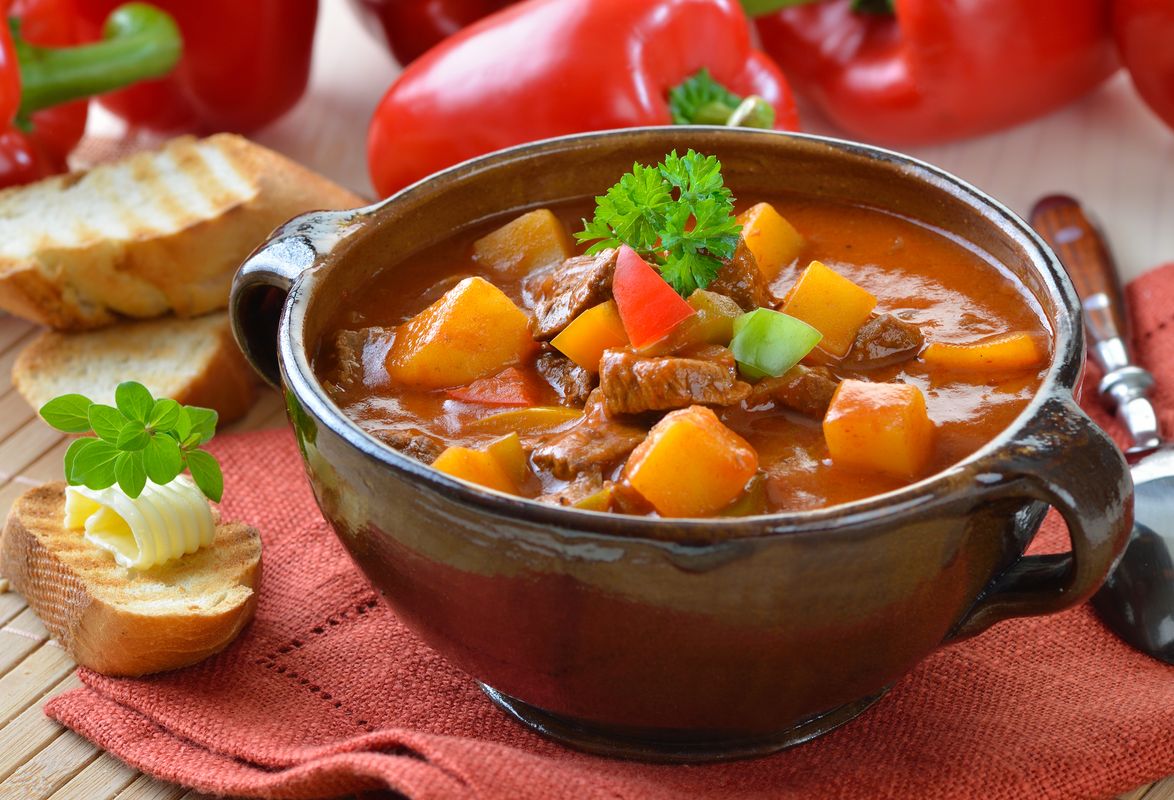 Simple goulash soup in Slovakia