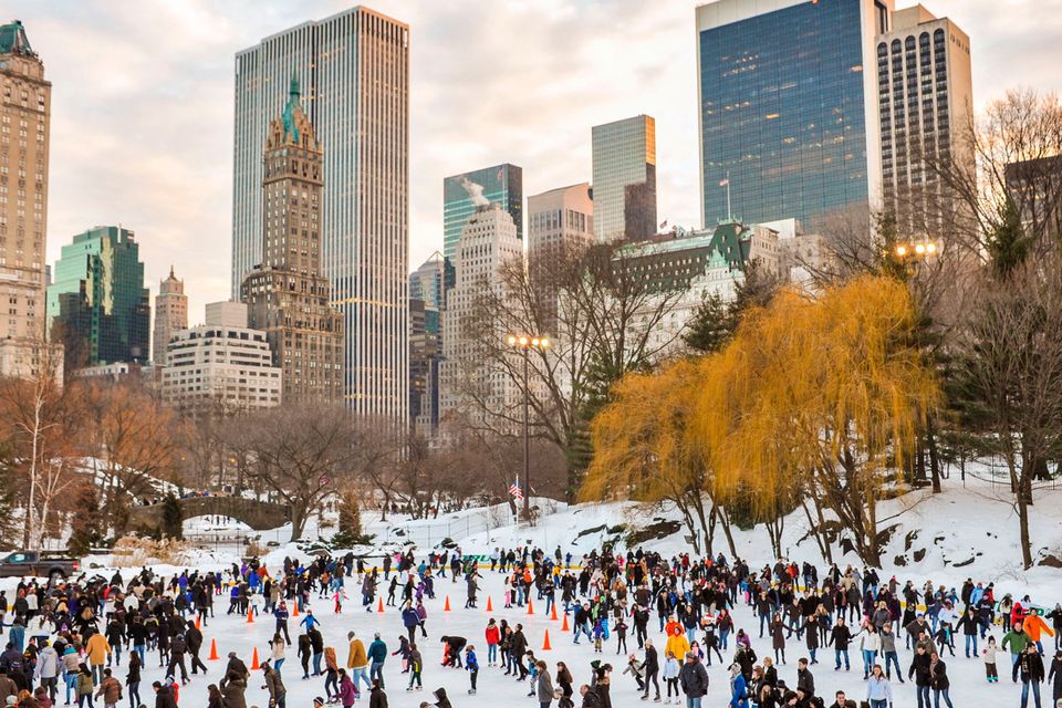 Ice skating in Central Park, one of the best things to do at Christmas time in New York.