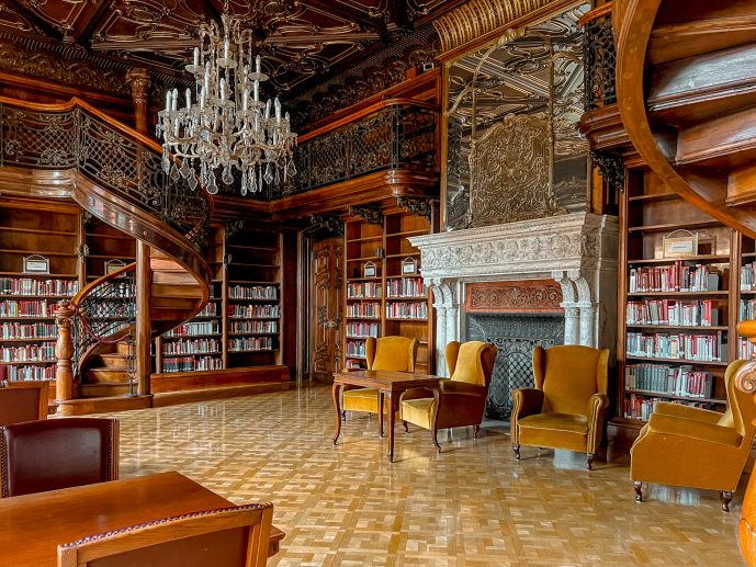 A historic reading room inside Metropolitan Ervin Szabó Library Budapest